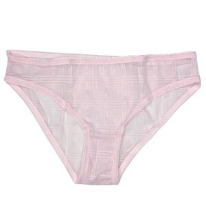 NEW Unworn Knotty Pastel Pink Mesh Plaid Sheer Low Cut Panties Underwear